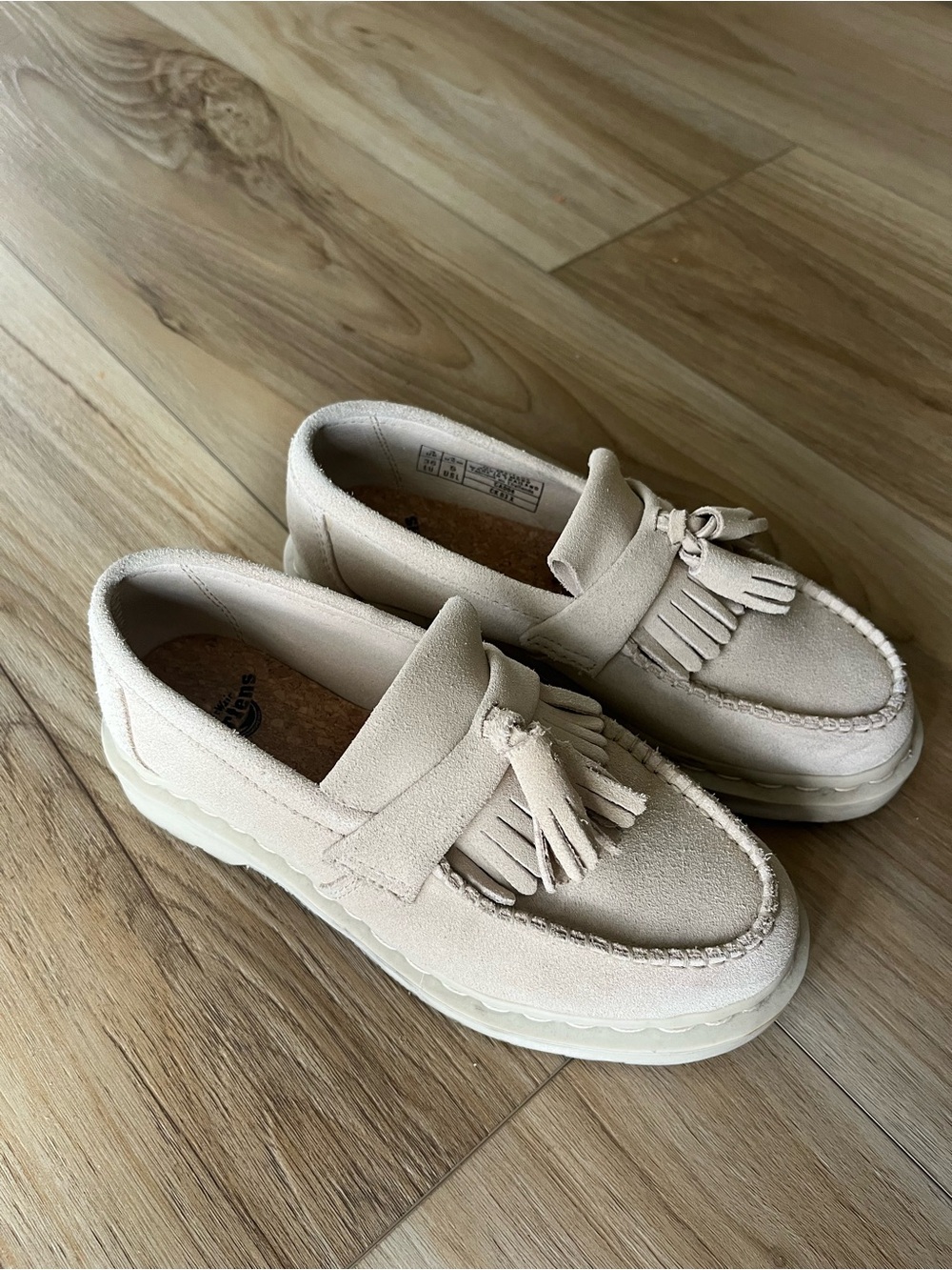 Dr. Martens Cream Suede Tassel Kiltie Loafers